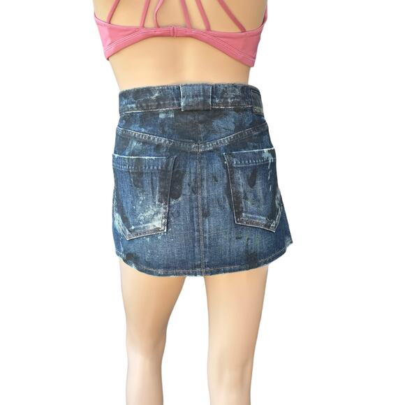 New Goldsign Floral Embroidered Distressed Splattered Denim Jean Mini Skirt 27 - Picture 6 of 13